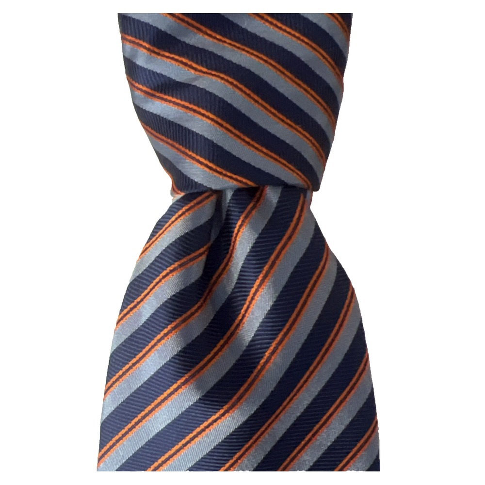 Hugo Boss‎ Men's Classic 100% Silk Retro Luxury Blue Orange Stripe Neck Tie